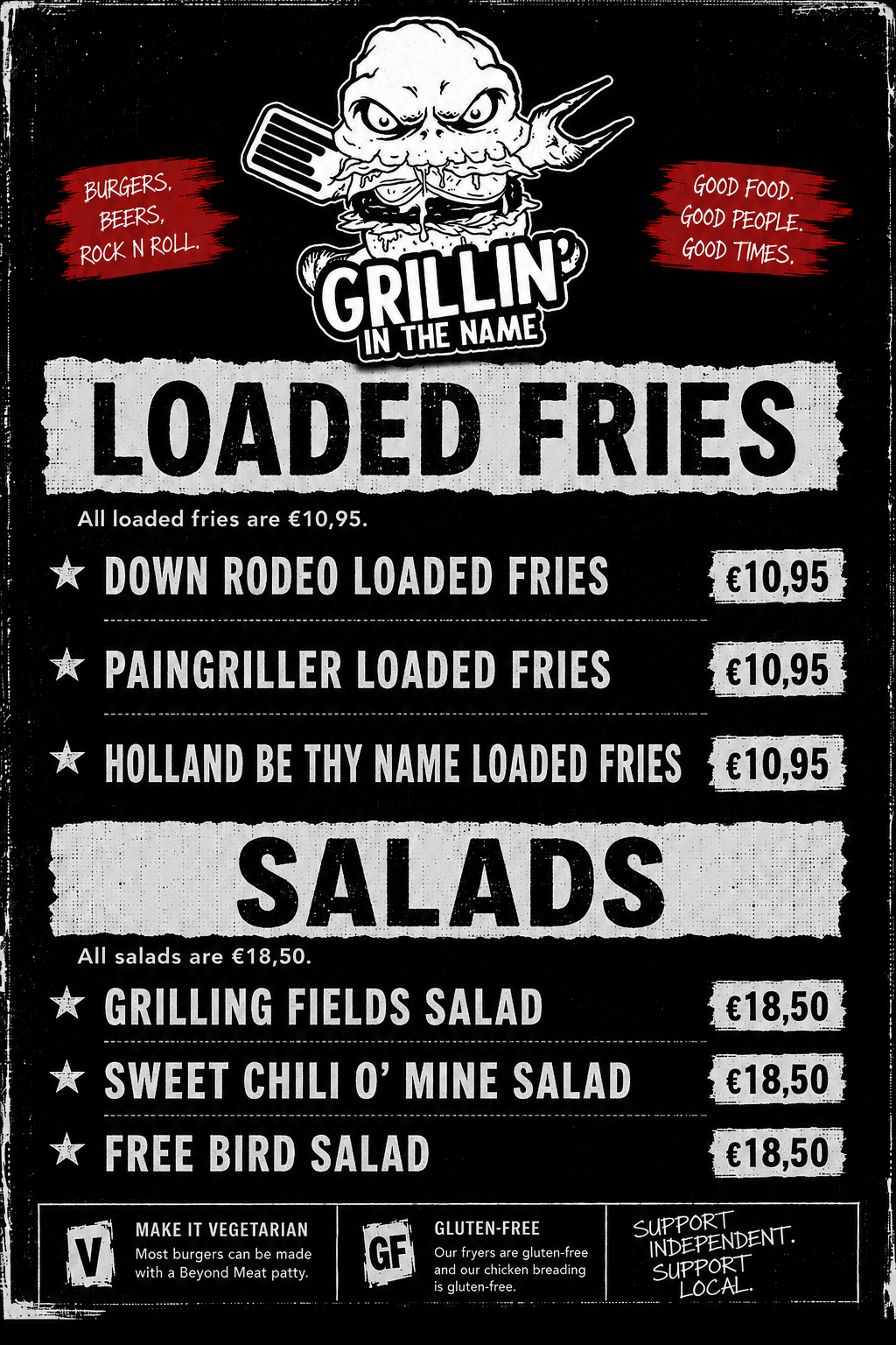 Working loaded fries and salads menu